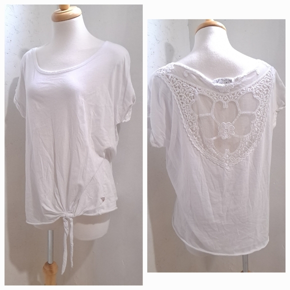 GUESS | White t shirt with front tie and lace back - Picture 1 of 8